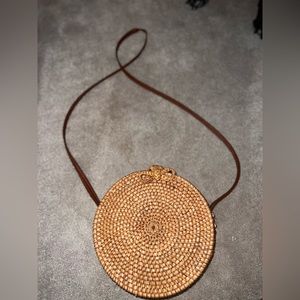 Round Woven Crossbody Bag - Tan